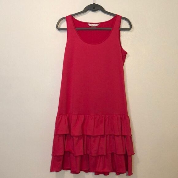 Peter Nygard Bright Pink Tiered Ruffle Hem Dress small spot on back as pictured - Picture 1 of 8